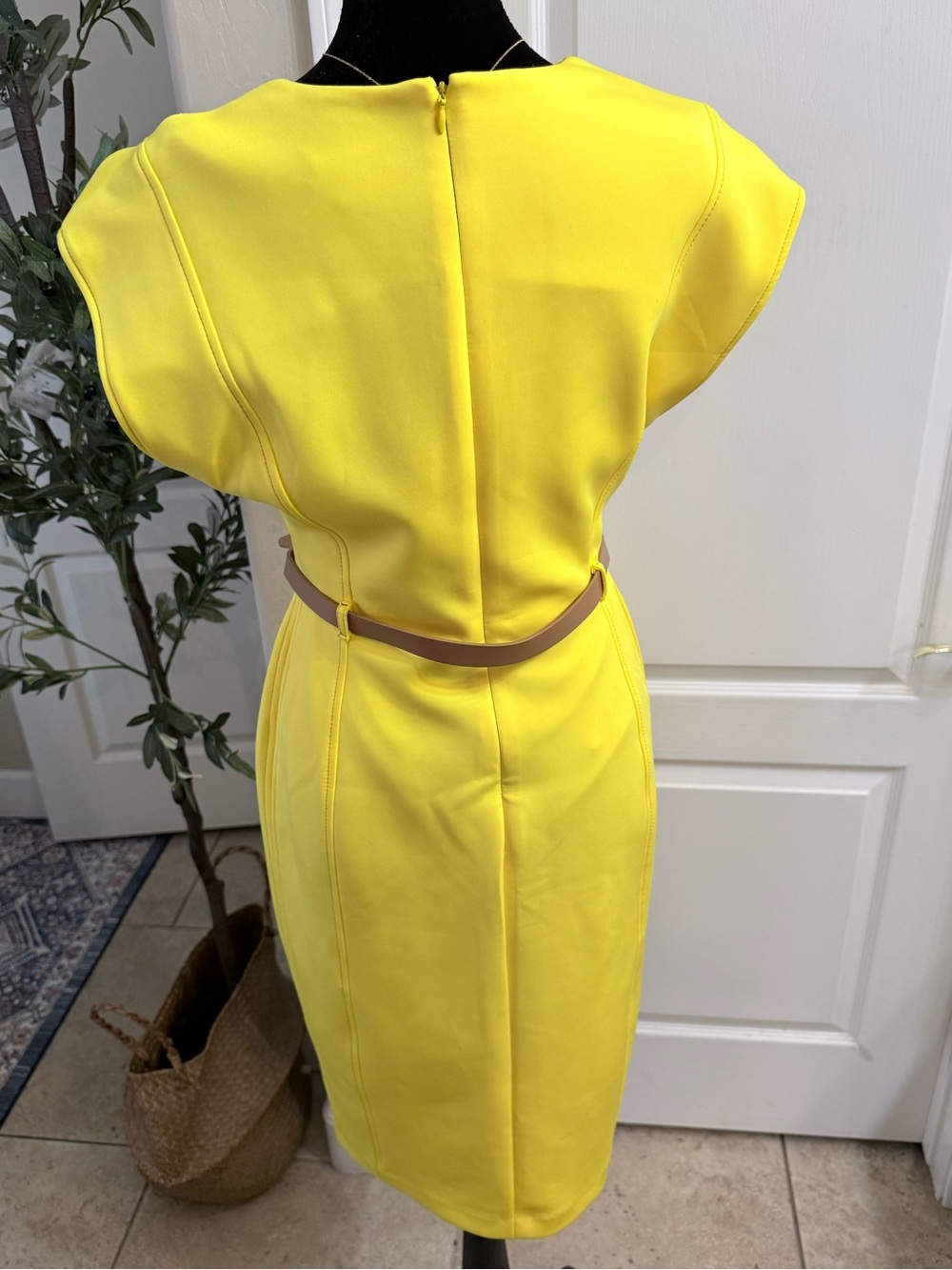 Calvin Klein Yellow Cap-Sleeve Sheath Midi Dress - Picture 3 of 8